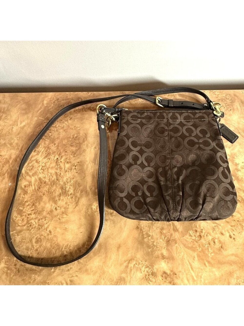 Coach Signature Sateen File Crossbody Bag Brown Black Style 43107